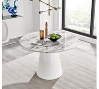 Palma White Marble Effect Round Modern Kitchen Dining Table - White Marble Effect
