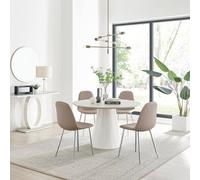 FurnitureboxUK Palma Beige Stone Effect Round Dining Table & 4 Corona Silver Chairs FurnitureboxUK Beige