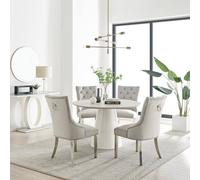 Furnitureboxuk Palma Beige Stone Effect Round Dining Table & 4 Grey Belgravia Chairs Grey