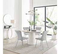 Furniturebox Uk Palma Beige Stone Effect Round Dining Table & 4 Light Grey Nora Silver Leg Chairs