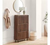 FurnitureboxUK Penrose Walnut & Cream Marble Effect Shoe Storage Cabinet FurnitureboxUK Walnut