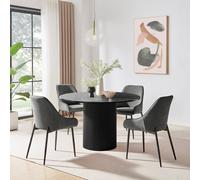 FurnitureboxUK Penrose Black Round Dining Table & 4 Beaumont Chairs in Grey FurnitureboxUK Grey