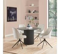 FurnitureboxUK Penrose Black Round Dining Table & 4 Beaumont Fabric Swivel Chairs in Cream FurnitureboxUK Cream