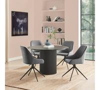 Furnitureboxuk Penrose Black Round Dining Table & 4 Beaumont Fabric Swivel Chairs In Grey Grey One Size