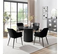 Furniturebox Uk Penrose Black Round Dining Table & 4 Black Calla Faux Leather Chairs