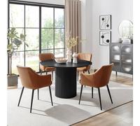 Furnitureboxuk Penrose Black Round Dining Table & 4 Calla Faux Leather Chairs In Tan Tan One Size