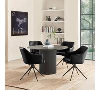 FurnitureboxUK Penrose Black Round Dining Table & 4 Calla Faux Leather Swivel Chairs FurnitureboxUK Black