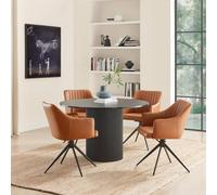 Furnitureboxuk Penrose Black Round Dining Table & 4 Calla Faux Leather Swivel Chairs In Tan Tan One Size