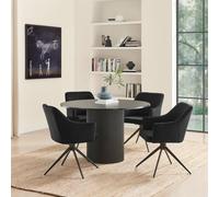 Furnitureboxuk Penrose Black Round Dining Table & 4 Calla Velvet Swivel Chairs Black One Size