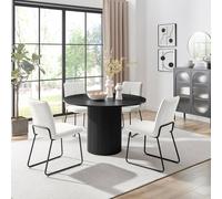 Furnitureboxuk Penrose Black Round Dining Table & 4 Halleyy Chairs In Cream Cream