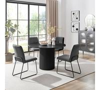 Furnitureboxuk Penrose Black Round Dining Table & 4 Halleyy Chairs In Dark Grey Dark Grey One Size