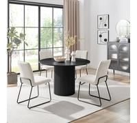 Furnitureboxuk Penrose Black Round Dining Table & 4 Halleyy Chairs In Taupe Taupe One Size