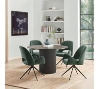 Furnitureboxuk Penrose Black Round Dining Table & 4 Layla Fabric Swivel Chairs In Bottle Green Bottle Green