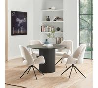 Furnitureboxuk Penrose Black Round Dining Table & 4 Layla Fabric Swivel Chairs Multi One Size