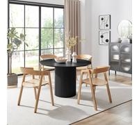 FurnitureboxUK Penrose Black Round Dining Table & 4 Oak Masa Chairs in Light Oak FurnitureboxUK Light Oak
