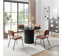 FurnitureboxUK Penrose Black Round Dining Table & 4 Tan Delta Chairs FurnitureboxUK Tan