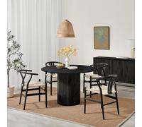 Furniturebox Uk Penrose Black Wooden Round Dining Table & 4 Black Caia Dining Chairs