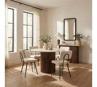 FurnitureboxUK Penrose Marble & Walnut Effect Dining Table with 4 Cream Boucle Chairs FurnitureboxUK Cream