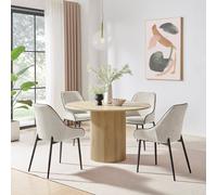 FurnitureboxUK Penrose Oak Effect Round Dining Table & 4 Beaumont Chairs in Cream FurnitureboxUK Cream