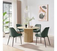 Furnitureboxuk Penrose Oak Effect Round Dining Table & 4 Beaumont Chairs In Green Green One Size