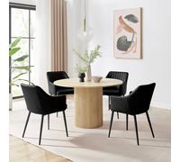 Furnitureboxuk Penrose Oak Effect Round Dining Table & 4 Calla Faux Leather Chairs In Black Black One Size