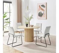 Furnitureboxuk Penrose Oak Effect Round Dining Table & 4 Halleyy Chairs In Cream Cream