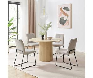 Furnitureboxuk Penrose Oak Effect Round Dining Table & 4 Halleyy Chairs In Light Grey Light Grey