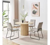 Furnitureboxuk Penrose Oak Effect Round Dining Table & 4 Halleyy Chairs In Light Grey Light Grey One Size