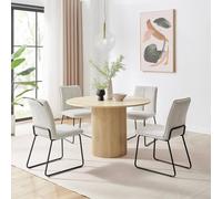FurnitureboxUK Penrose Oak Effect Round Dining Table & 4 Halleyy Chairs in Taupe FurnitureboxUK Taupe