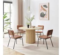 FurnitureboxUK Penrose Oak Effect Round Dining Table & 4 Tan Delta Chairs FurnitureboxUK Tan