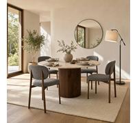 Furniturebox Penrose Round Walnut & Marble Effect Slatted 4-6 Seater Dining Table And Chairs, Round Dining Table And Chairs Set