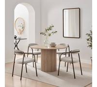 Furniturebox Penrose Round Oak Effect Wood Slatted 4-6 Seater Dining Table And Chairs, Round Dining Table And Chairs, Dining Set