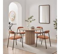 Furniturebox Penrose Round Oak Effect Wood Slatted 4-6 Seater Dining Table And Chairs, Round Dining Table And Chairs, Dining Set