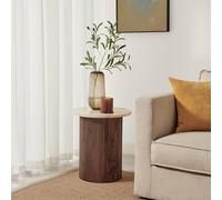 FurnitureboxUK Penrose Round Walnut & Cream Marble Effect Side Table FurnitureboxUK Walnut