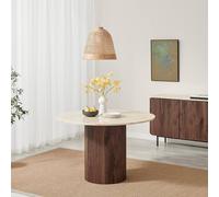 Furnitureboxuk Penrose Round Walnut & Marble Effect Slatted 4-6 Seater Dining Table Walnut One Size