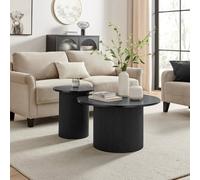 Furnitureboxuk Penrose Round Wood Coffee Table And Side Table Set In Black Black