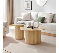 Furnitureboxuk Penrose Round Wood Coffee Table And Side Table Set In Light Oak Light Oak