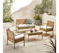 FurnitureboxUK Porto Grey PE Rattan Outdoor Garden 4 Seat Coffee Table & Chairs Set, 2 Chairs 2 Seater Garden Bench in Beige FurnitureboxUK Beige