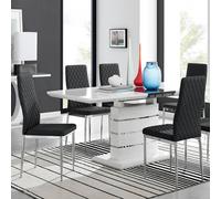 Furniturebox Uk Renato 120Cm High Gloss Extending Dining Table And 6 Black Milan Chairs