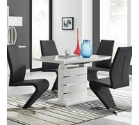 Furniturebox Uk Renato 120Cm High Gloss Extending Dining Table And 4 Black Willow Chairs