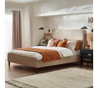 Furnitureboxuk Romy Tall Solid Wood King Or Double Bed Frame In Eco Recycled Fabric In Cream Cream Double