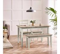 FurnitureboxUK Salcombe Extending Light Grey Table with 2 Chairs & 1 Small Bench FurnitureboxUK Light Grey