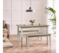 FurnitureboxUK Salcombe Extending Light Grey Wooden Table & 2 Tenby Benches FurnitureboxUK Light Grey