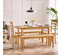 FurnitureboxUK Salcombe Extending Oak Effect Table with 2 Chairs & 2 Large Benches in Brown FurnitureboxUK Brown