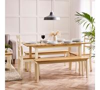 FurnitureboxUK Salcombe Extending Rectangular Wooden Table with 2 Whitby Chairs & 2 Large Benches in Cream FurnitureboxUK Cream