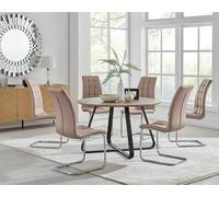 FurnitureboxUK Santorini Brown Round Dining Table & 4/6 Murano Chairs in Beige FurnitureboxUK Beige