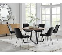 FurnitureboxUK Santorini Brown Round Dining Table & 4/6 Pesaro Silver Leg Chairs in Black FurnitureboxUK Black