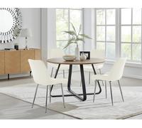 FurnitureboxUK Santorini Brown Round Dining Table & 4/6 Pesaro Silver Leg Chairs in Cream FurnitureboxUK Cream