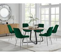 FurnitureboxUK Santorini Brown Round Dining Table & 4/6 Pesaro Silver Leg Chairs in Green FurnitureboxUK Green