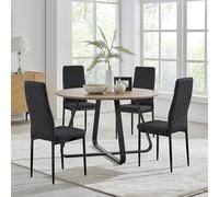 FurnitureboxUK Santorini Brown Round Dining Table & 4 Milan Black Leg Chairs FurnitureboxUK Black